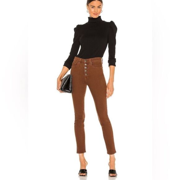 Veronica Beard Maera Extra High-Rise Skinny Jean in Brown Stone 26 - Picture 1 of 14